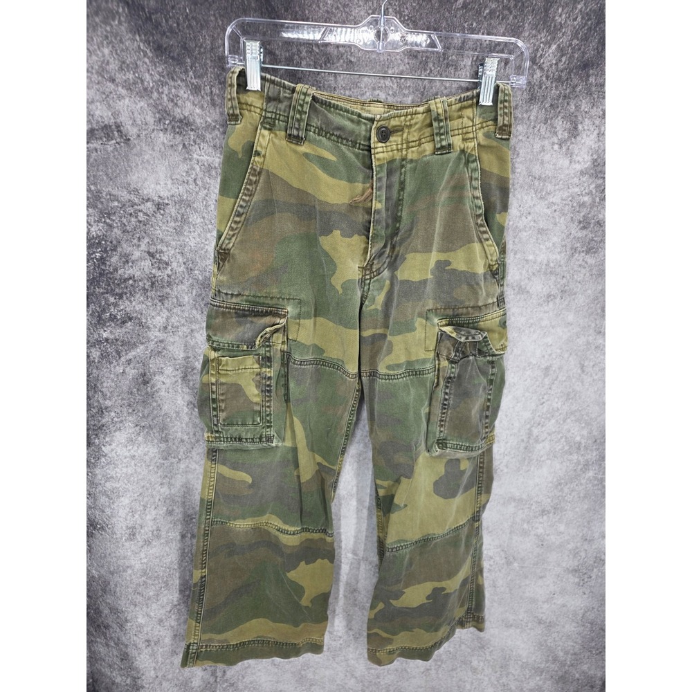 Abercrombie Cargo Pants Boys 10 Green Camo Utility Hiking Outdoor Streetwear